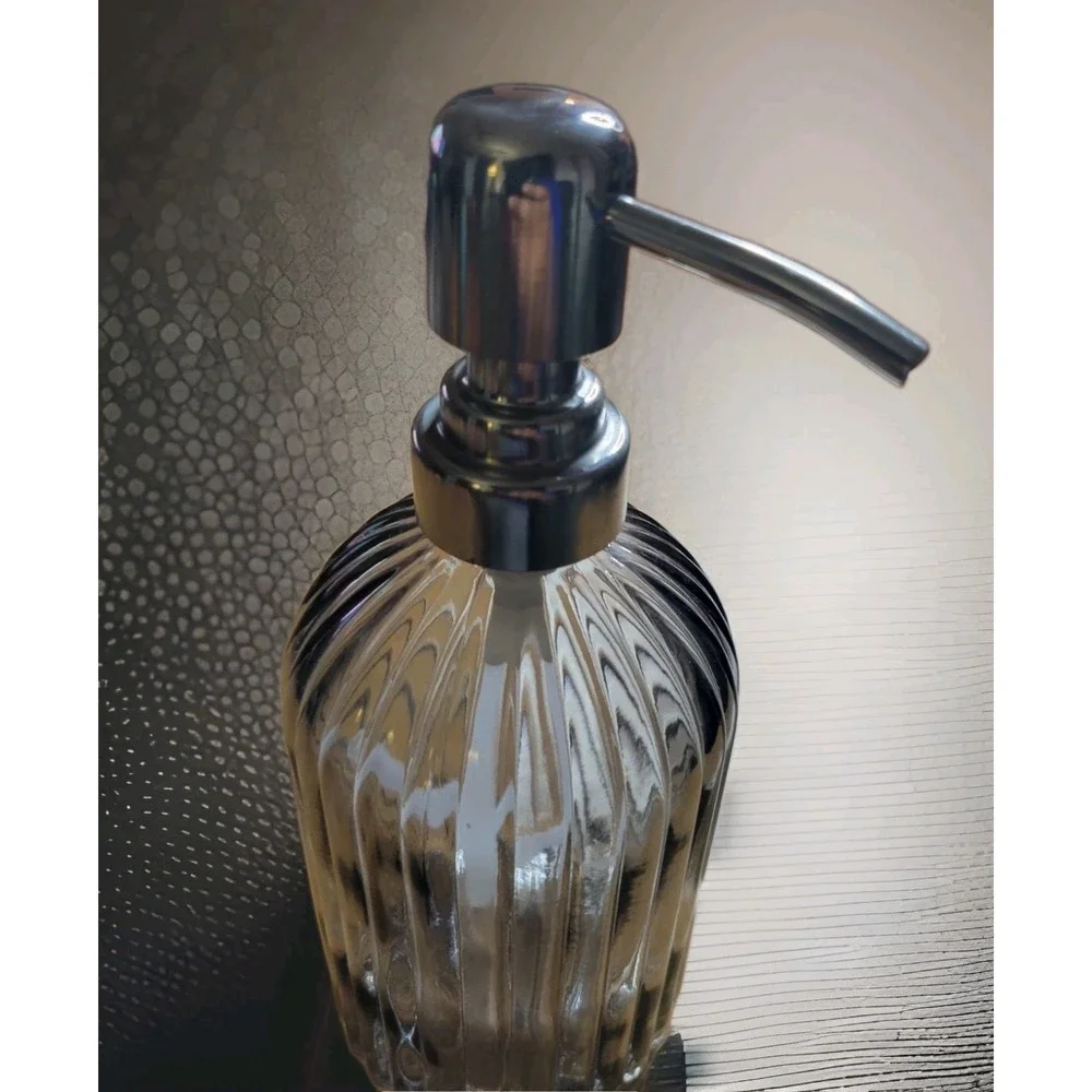 Glass Clear black Soap‎ Dispenser with silver tone plastic spout modern